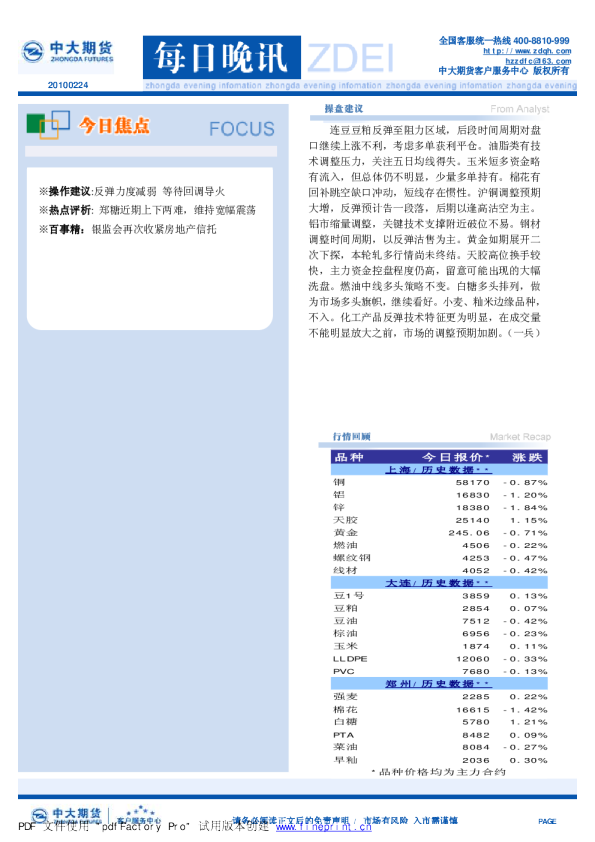 中大期货每日晚讯专业版