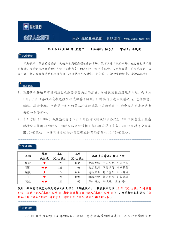 世纪证券金彩人生日刊