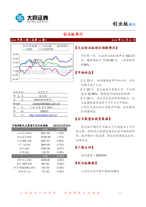 大同证券创业板周刊