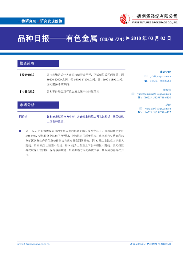 有色金属品种日报