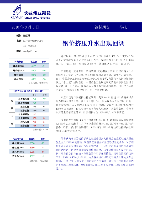 长城伟业期货钢材期货早报