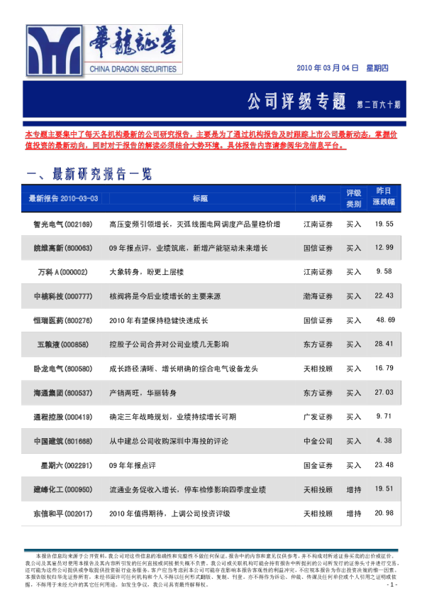 华龙证券公司评级专题