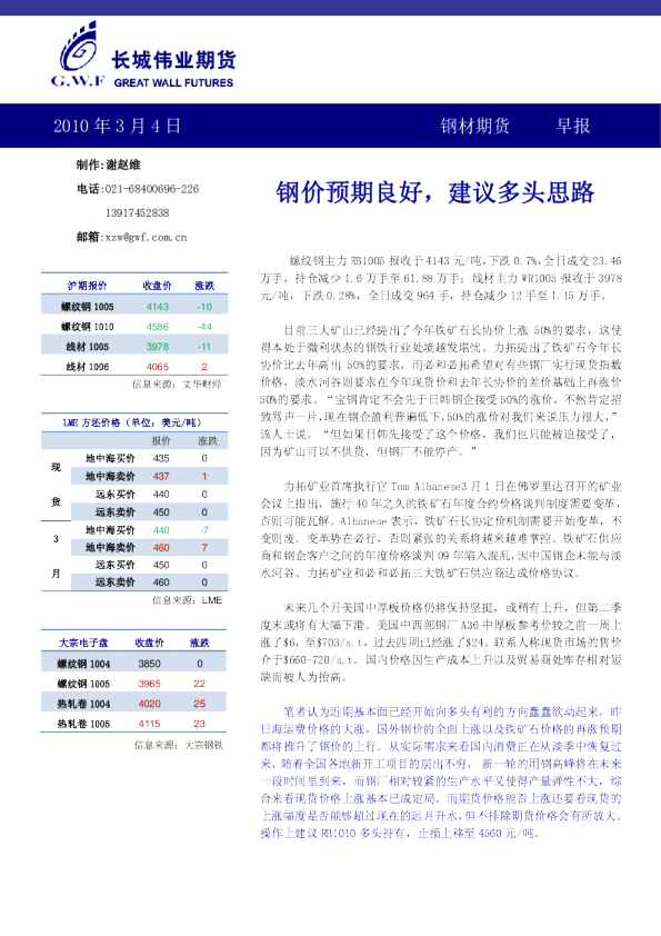 钢材期货早报：钢价预期良好,建议多头思路