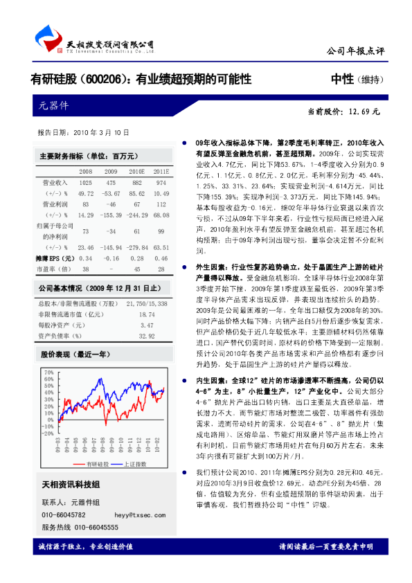有研硅股(600206)：有业绩超预期的可能性