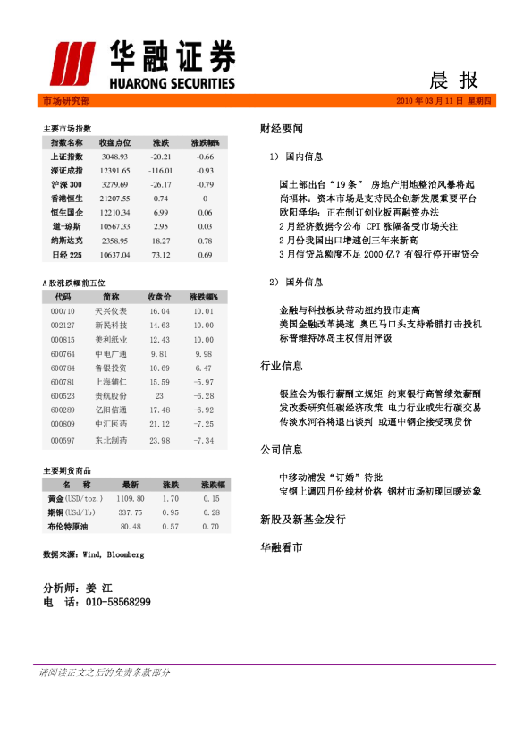 华融证券每日晨报