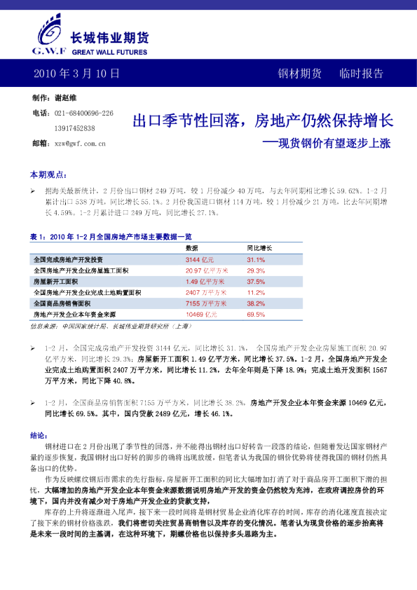 长城伟业钢材期货早报