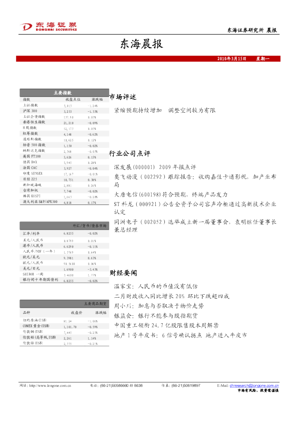 东海证券东海晨报