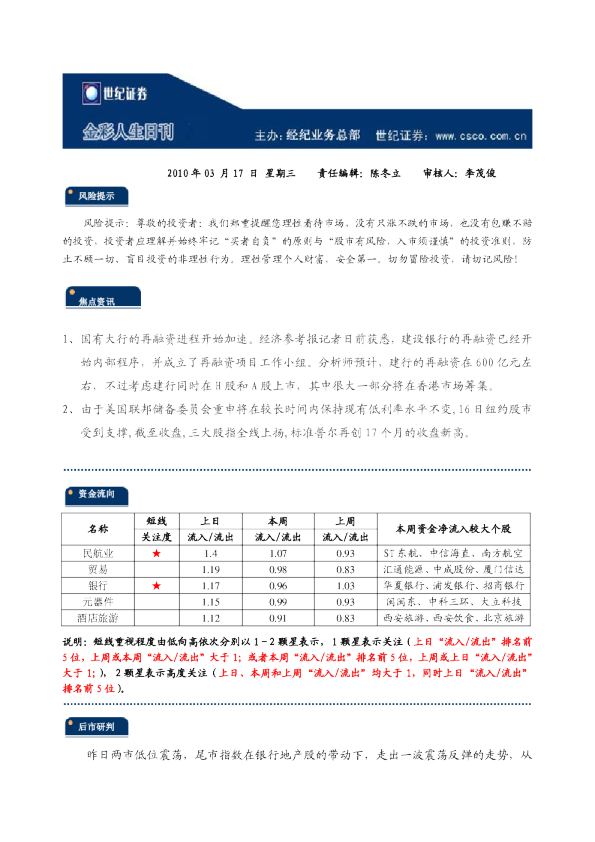 世纪证券金彩人生日刊