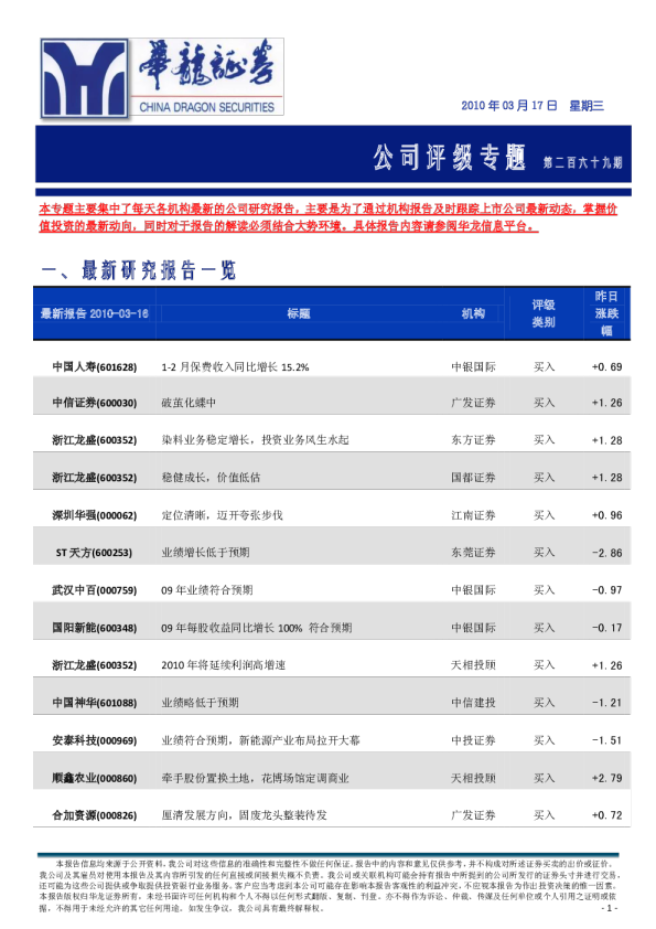 华龙证券公司评级专题