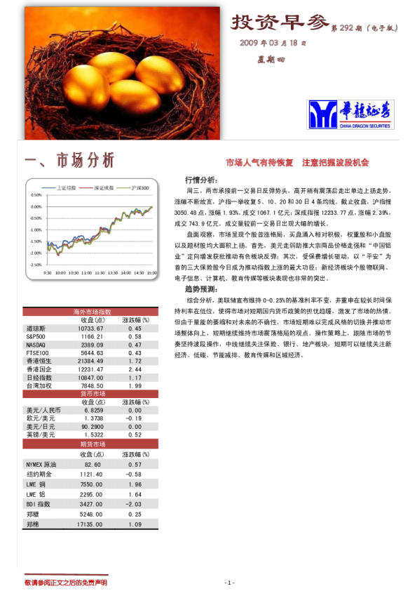 华龙证券投资早参