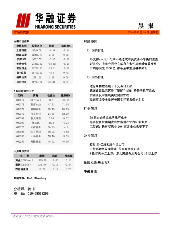 华融证券每日晨报