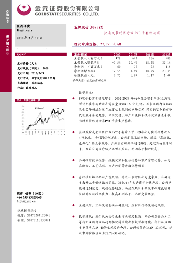蓝帆股份：快速成长的医疗级PVC 手套制造商