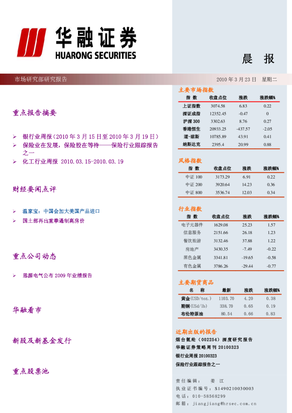 华融证券每日晨报