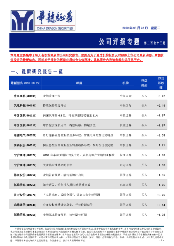 华龙证券公司评级专题
