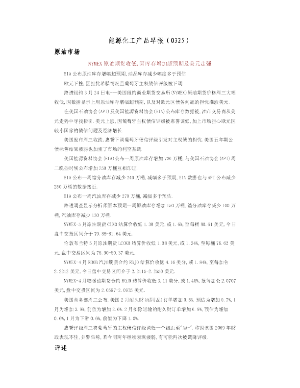 能源化工产品早报