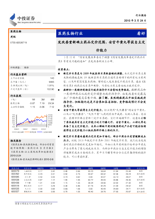 医药生物行业：发改委重新确立药品定价范围,安宫牛黄丸等获自主定价能力