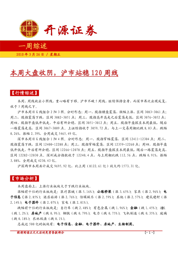 开源证券一周综述