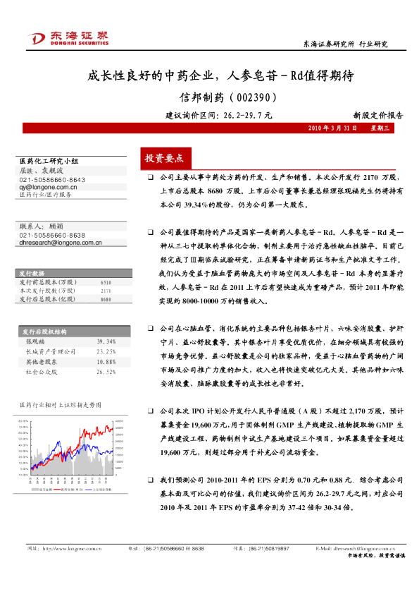 成长性良好的中药企业，人参皂苷－Rd值得期待