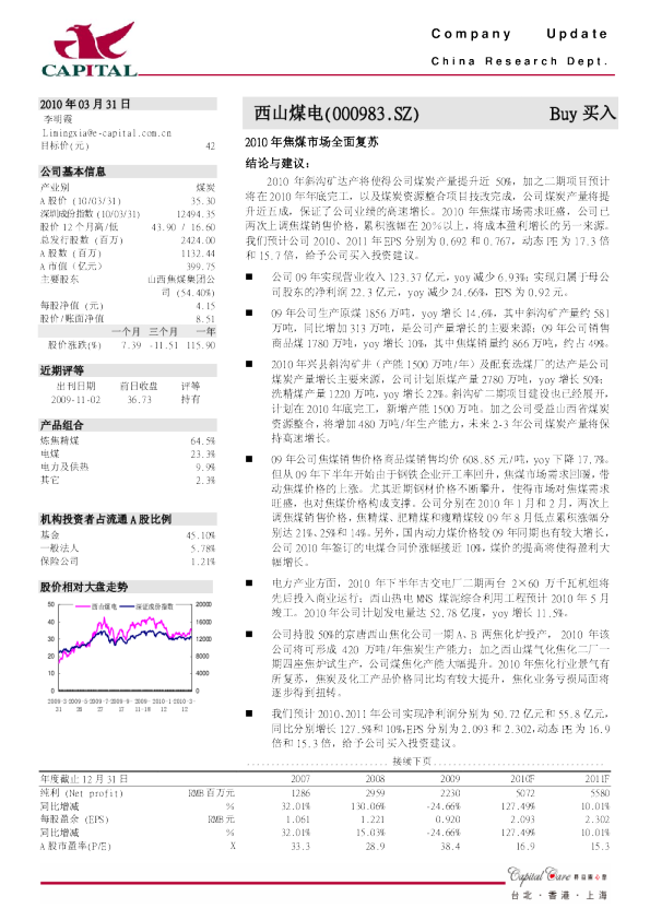 2010年焦煤市场全面复苏