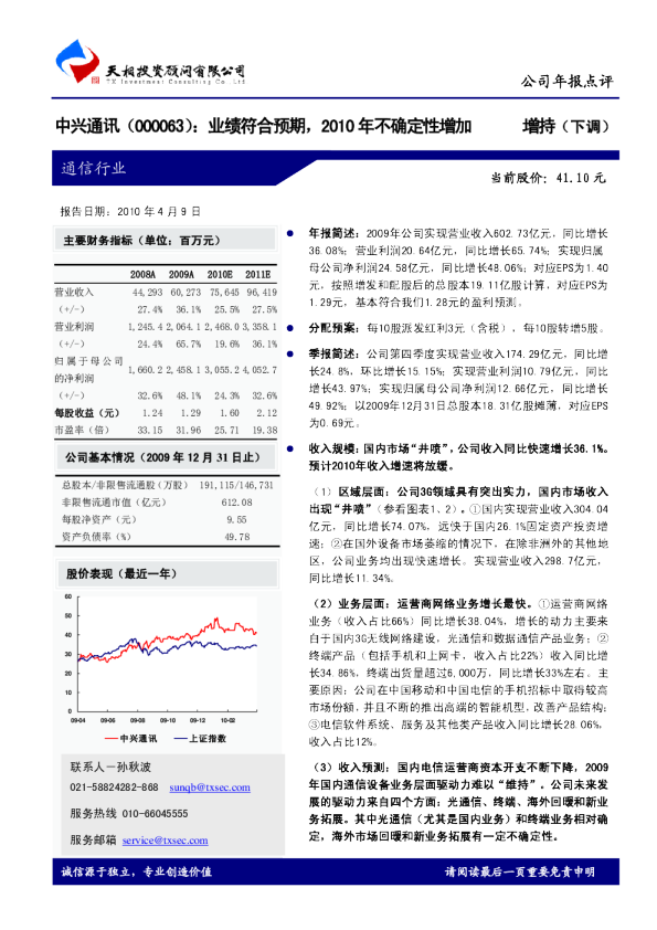 业绩符合预期，2010年不确定性增加