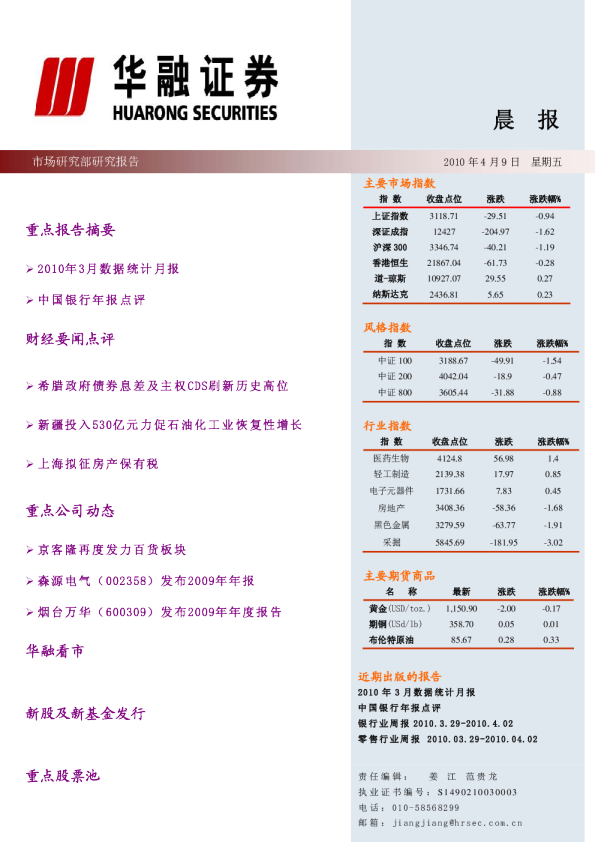 华融证券每日晨报