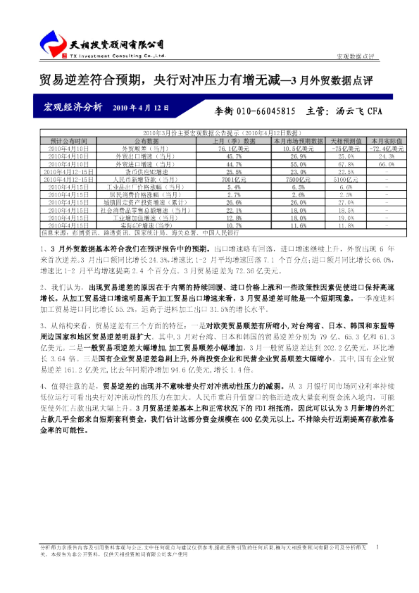 3月外贸数据点评：贸易逆差符合预期,央行对冲压力有增无减