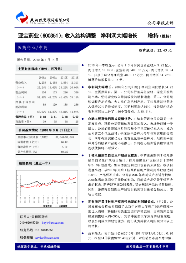 收入结构调整，净利润大幅增长