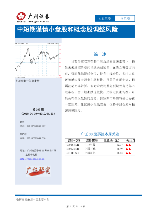 中短期谨慎小盘股和概念股调整风险