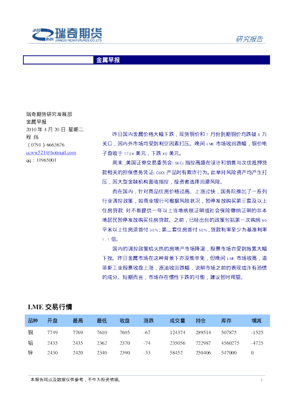 瑞奇期货金属早报