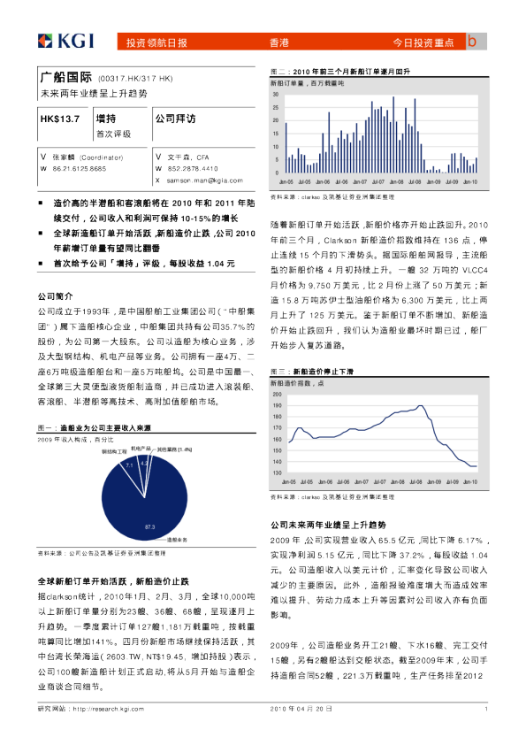 广船国际：未来两年业绩呈上升趋势