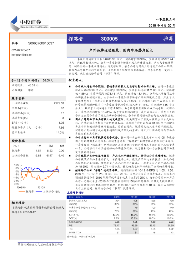 户外品牌运动服装、国内市场潜力巨大