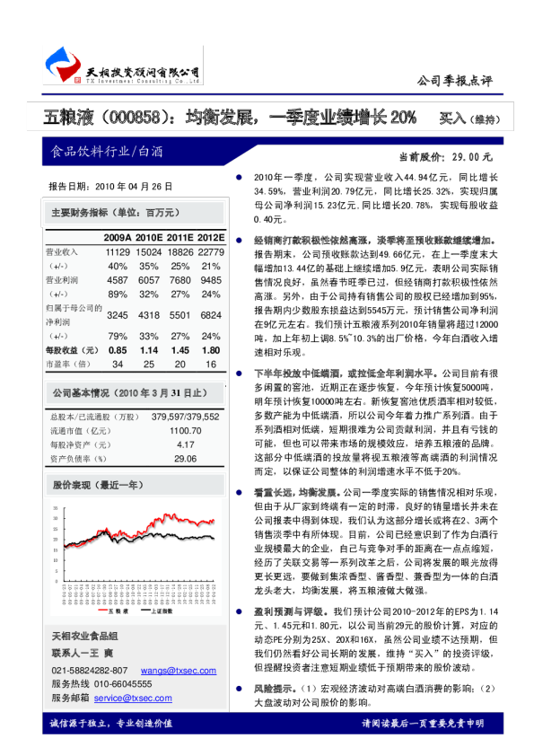 均衡发展，一季度业绩增长20％