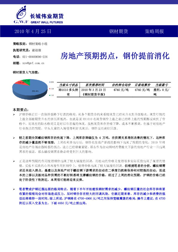钢材期货策略周报：房地产预期拐点,钢价提前消化