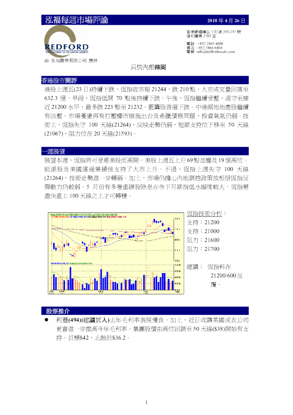 泓福证券每周市场评论