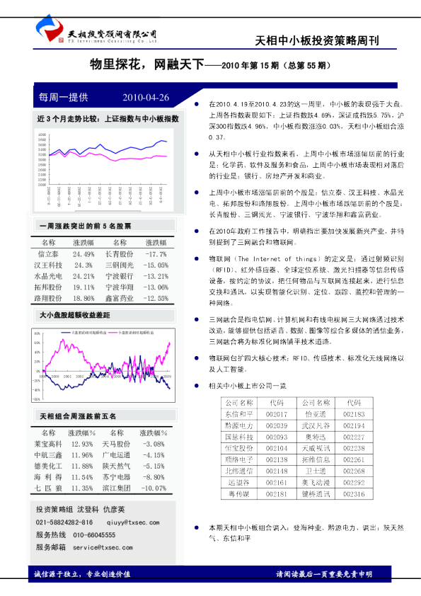 中小板策略周报10年第15期：物里探花,网融天下