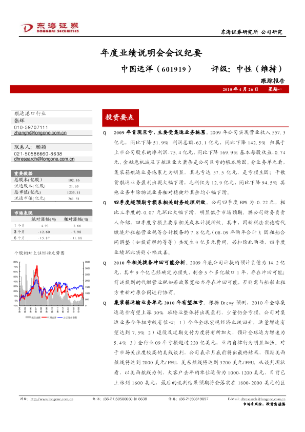 中国远洋：年度业绩说明会会议纪要
