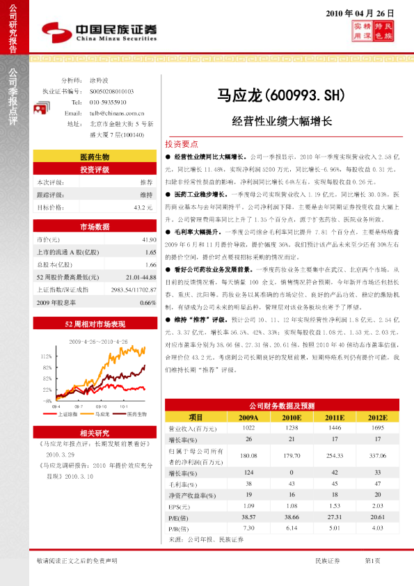 马应龙：经营性业绩大幅增长