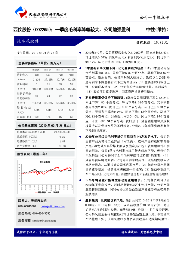 一季度毛利率降幅较大，公司勉强盈利