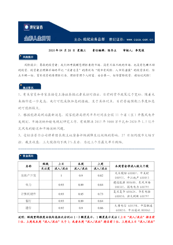 世纪证券金彩人生日刊