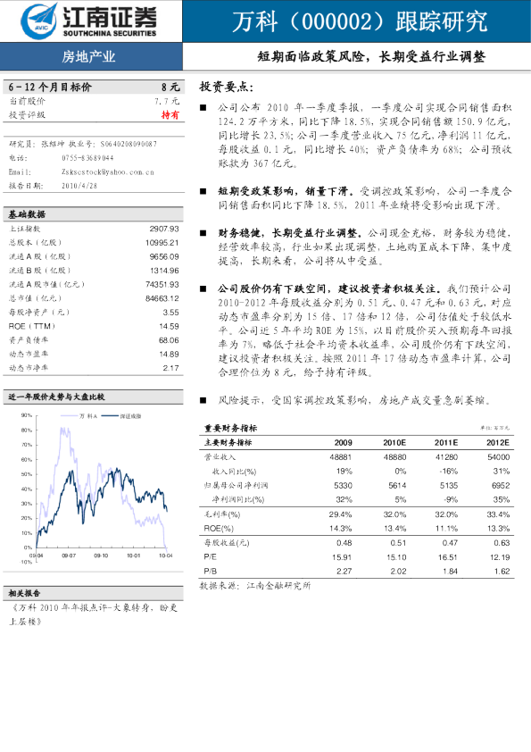 万科：短期面临政策风险,长期受益行业调整