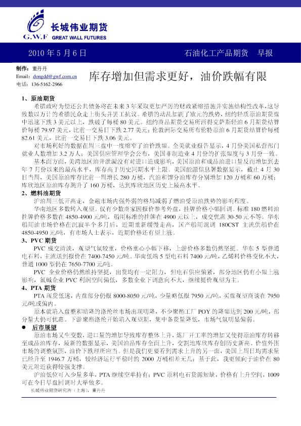 长城伟业期货石油化工产品期货早报