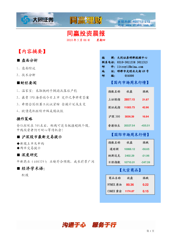 大同证券邯郸同赢投资晨报