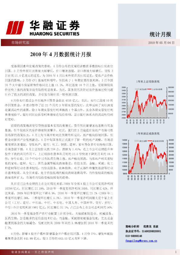 华融证券2010年4月数据统计月报