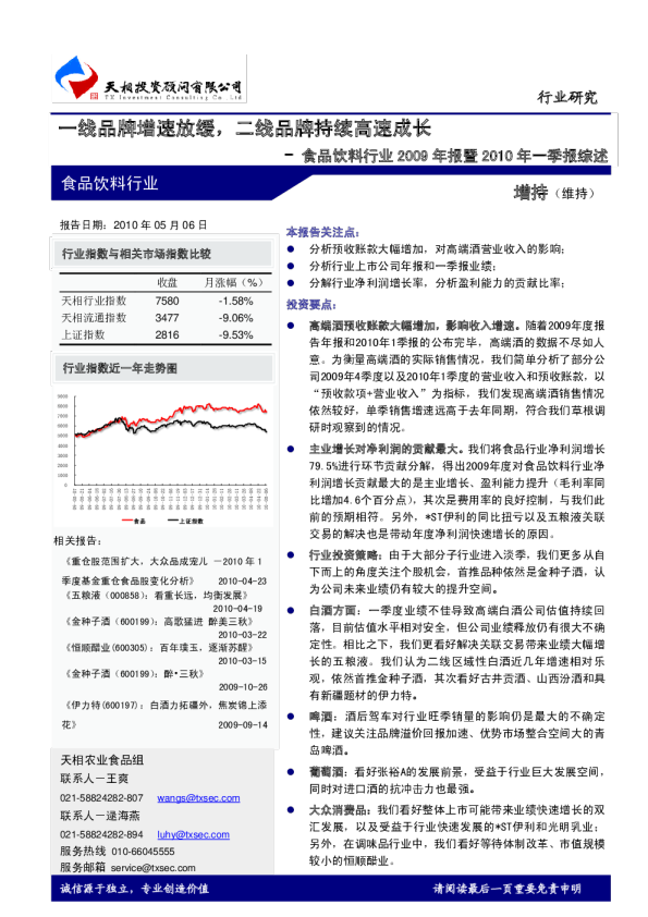 食品饮料行业：一线品牌增速放缓,二线品牌持续高速成长