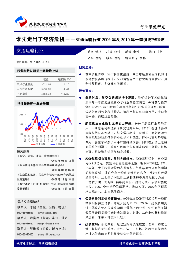 交通运输行业：谁先走出了经济危机