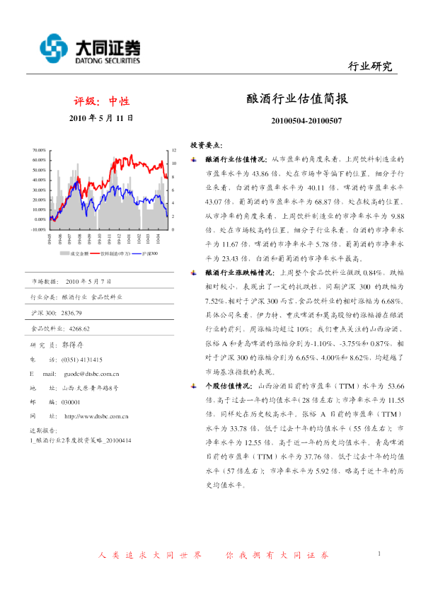 酿酒行业估值简报