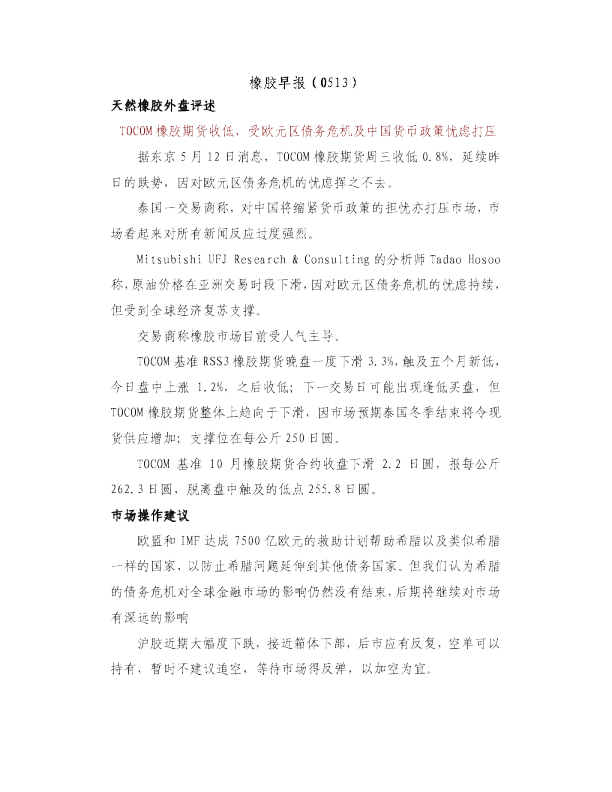 瑞奇期货橡胶早报