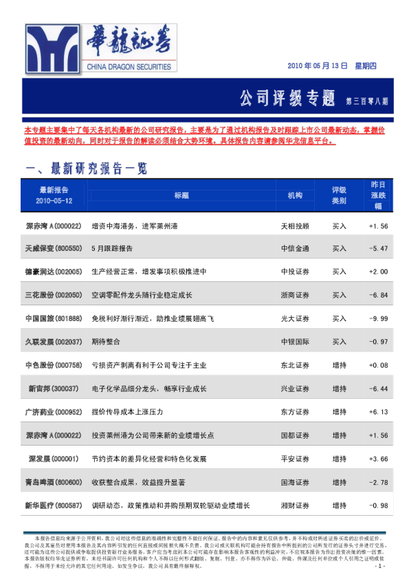 华龙证券公司评级专题
