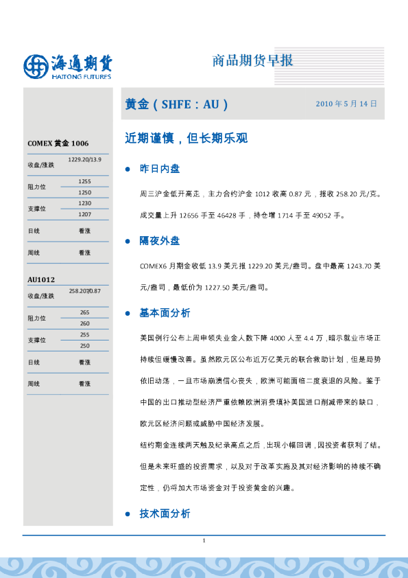 黄金：近期谨慎,但长期乐观