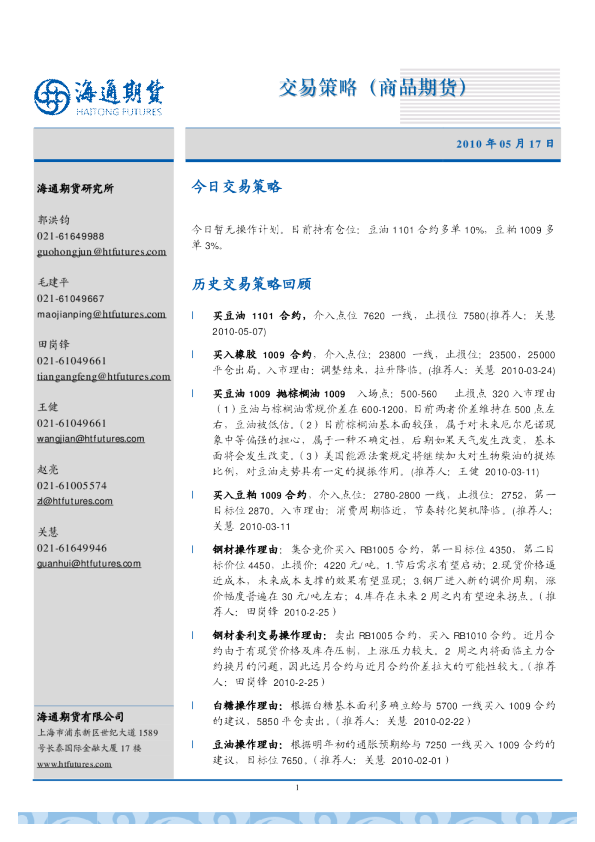 交易策略(商品期货)